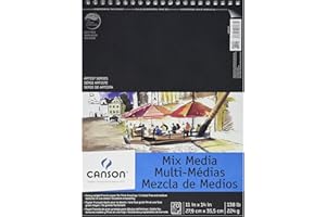 Canson Artist Series Mixed Media Paper, Wirebound Pad, 9x12 inches, 20 Sheets (138lb/224g) - Artist Paper for Adults and Students - Watercolor, Gouache, Graphite, Ink, Pencil, Marker