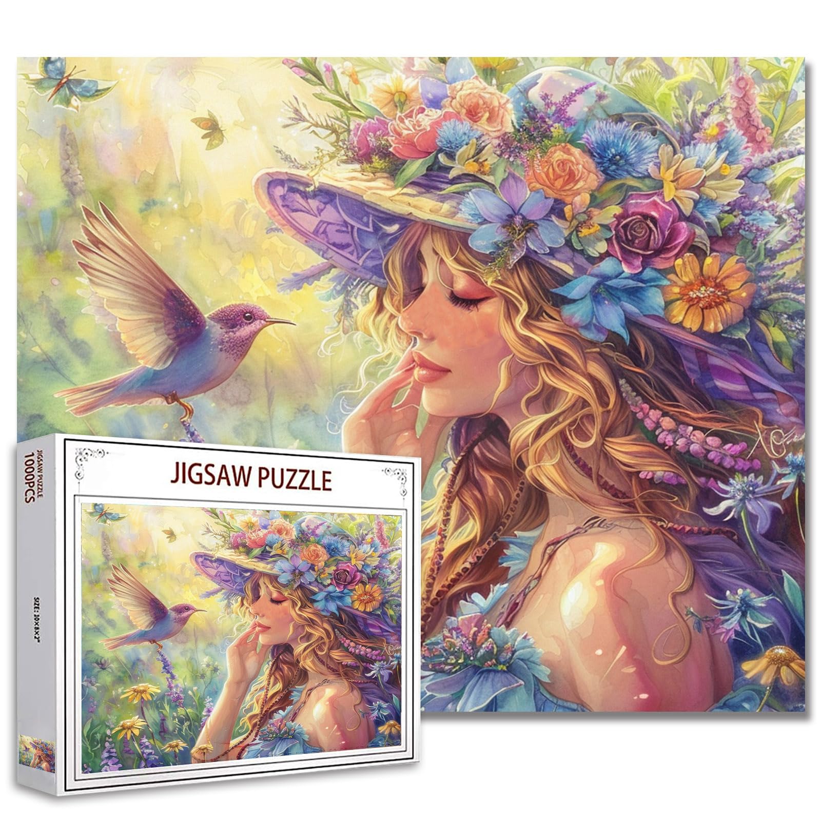 Tucocoo Flower Girl Puzzle for Adults, 1000 Pieces, Garden Art, 27.5 x 19.7 inches, Colorful DIY Puzzle, for Home Decoration, Gifts