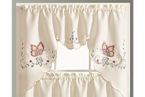 GOHD GOLDEN OCEAN HOME DECOR GOHD Dancing Butterfly. 3pcs Multi-Color Embroidery Cafe Curtain Set/Swag & Tiers Set with cutworks. Window Treatment Set for Small Windows. (Burgundy)