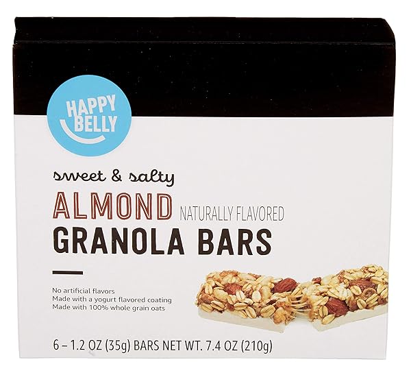 AMAZON BRAND – HAPPY BELLY SWEET & SALTY, ALMOND GRANOLA BARS, 1.2 OZ, 6 COUNT