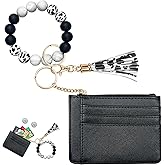 YeeCASE Keychain Wallet, Silicone Beaded Bracelet with Tassel Card Holder, Wristlet Wallets for Women with RFID Blocking and Zipper Pocket (Black)