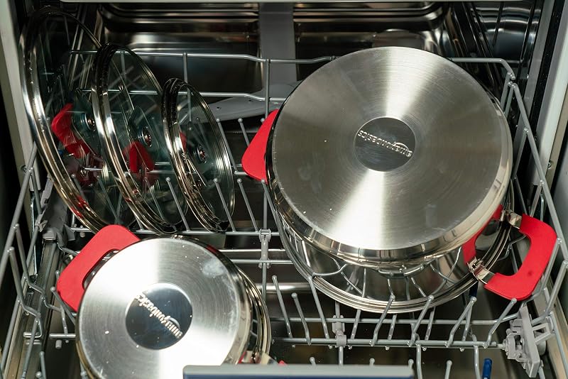 Batterie de Cuisine à Induction 3 Pièces en Acier Inoxydable - avec Couvercle Empilable, Poignée au Toucher Doux - 16/20/24 cm