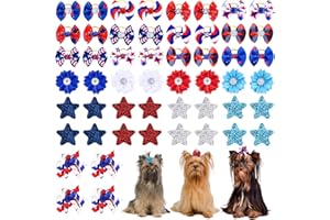 PIKLODO 52Pcs/26Pairs Patriotic Dog Bows with Rubber Bands 4th of July Dog Hair Bows Red White Blue Star Dog Grooming Bows for Memorial Day Independence Day Sport Event Dog Puppy Yorkie Pet Hair Accessories