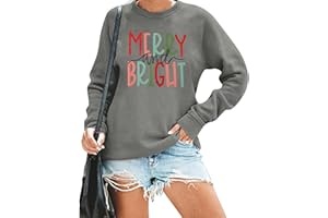 MOUSYA Christmas T-Shirt Women Merry Bright Colorful Letter Printed Sweatshirt Casual Long Sleeve Round Neck Pullover Tops