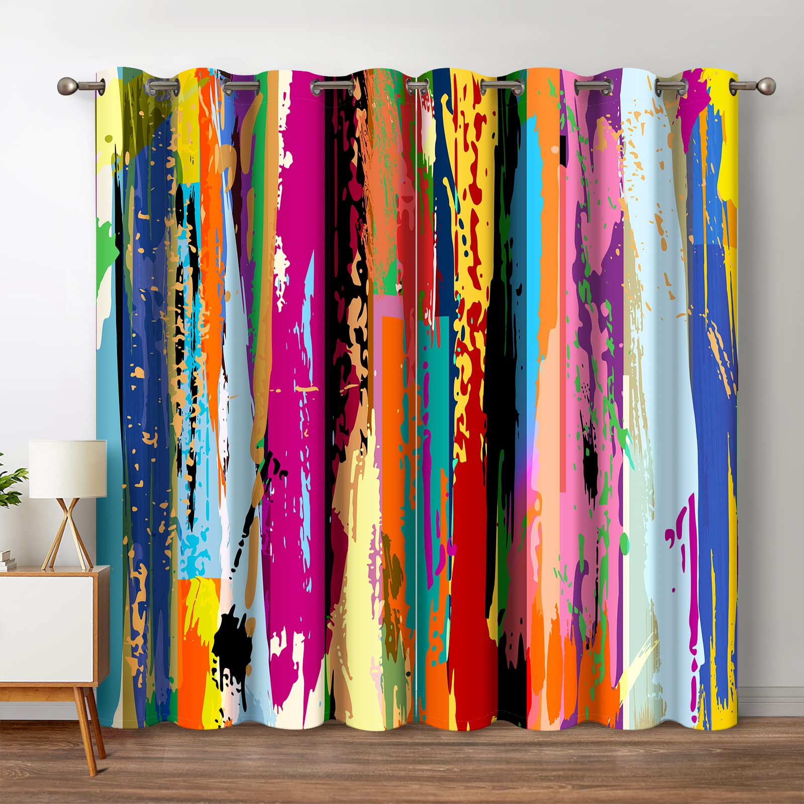 Photo 1 of Jekeno Abstract Blackout Curtains Colorful Rainbow Design Multicolored Tainted Pattern Home Bedroom Living Room Hippie Decor Grommet Window Drapes 2 Panel Set, 42"x63"