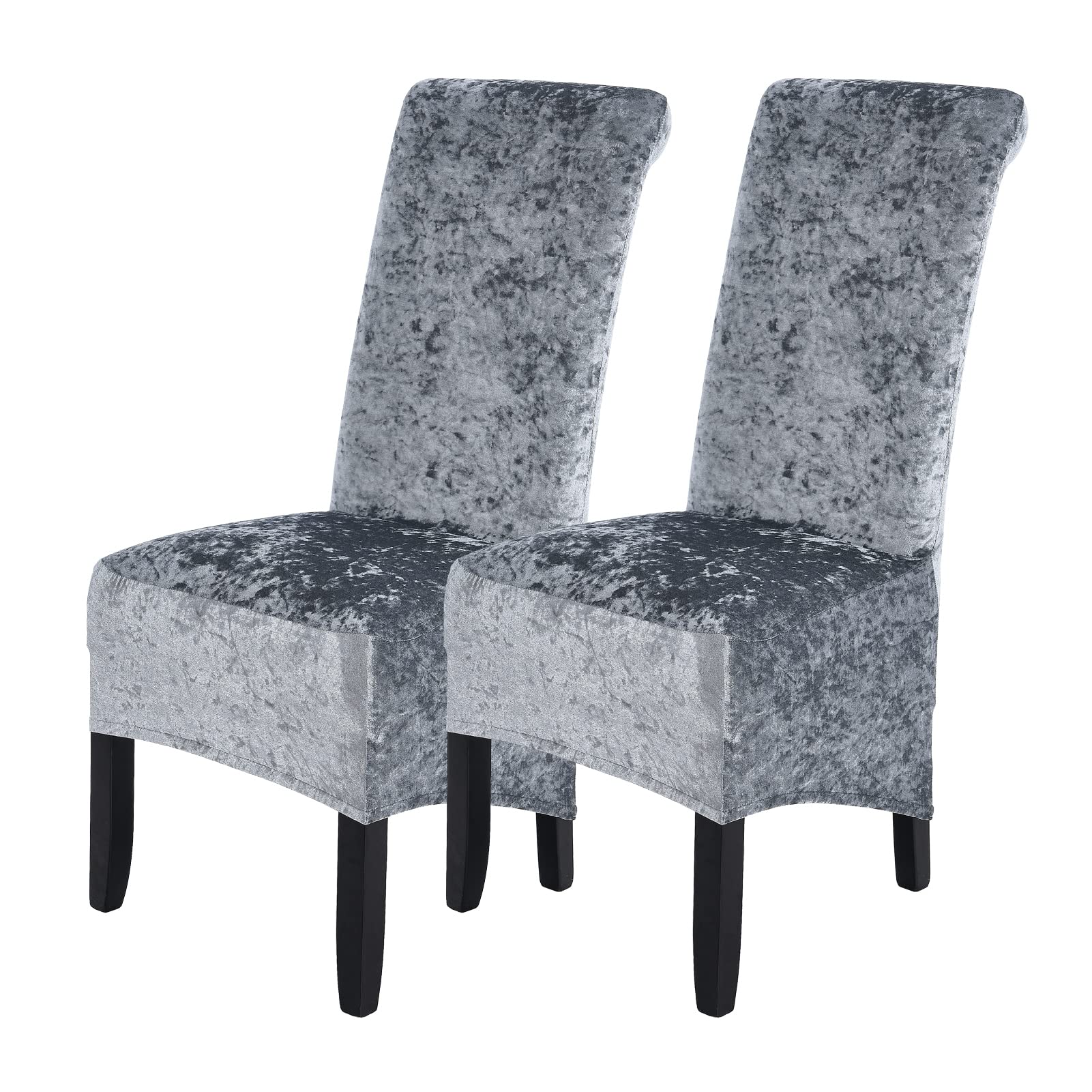 abodos Dining Chair Covers, Crushed Velvet Stretchable Elastic Chairs Protective Cover, Removable Washable Slipcovers for Dining Room Wedding Banquet Party Chair Covers,gray,set of 2