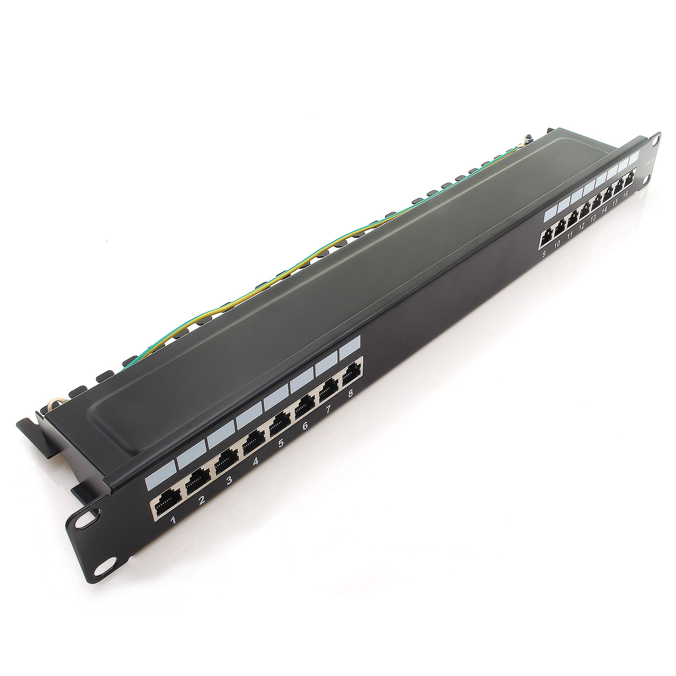 1aTTack.de 367456 Patch panel CAT6 16 port black distribution panel LSA+ connection technology network distribution - RJ45 - TIA 568 A/B - black