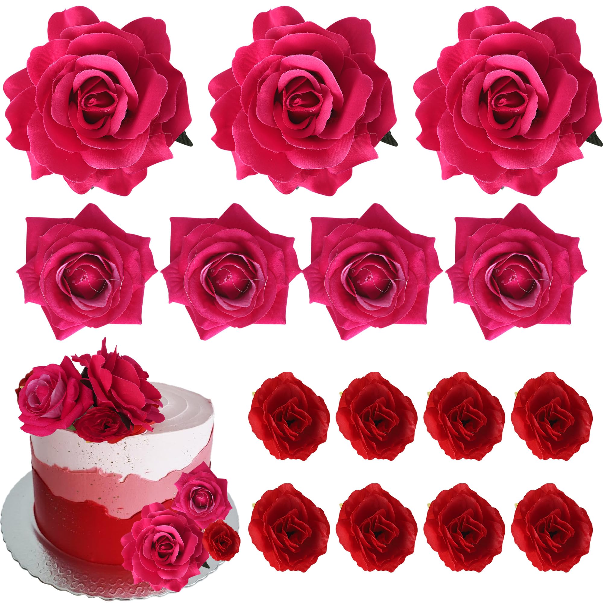 SYKYCTCY 10 Pack Roses Artificial Flowers Cake Topper DIY Artificial Roses Cake Decorations for Wedding Bridal Baby Shower Birthday Wedding Anniversary Party Decorations — image 1