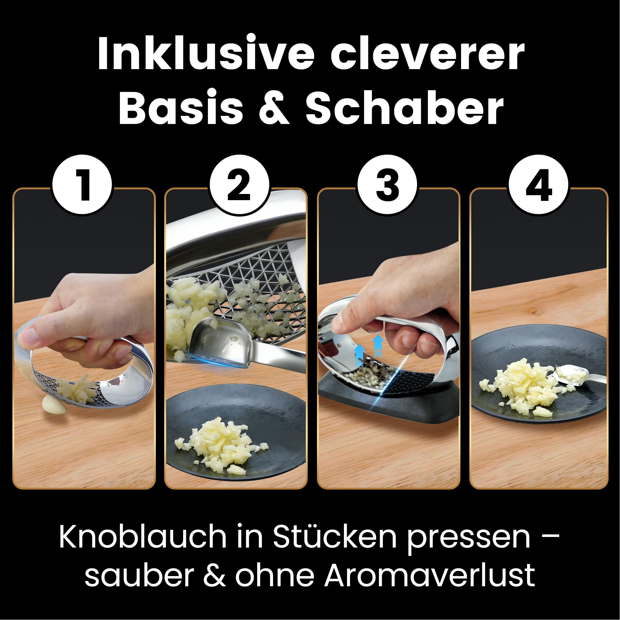 Gourmet Easy Knoblauchwippe Edelstahl, presst statt quetscht 3