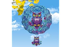 Rngmsi Owl Wind Spinner Gifts for Women, Owl Hanging Wind Spinners Outdoor Gifts for Mom Men Grandma Husband, Bird 3D Stainless Steel Metal Xmas Decor for Yard and Garden Christmas (12 X 12 Inches)