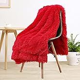 LOCHAS Super Soft Shaggy Faux Fur Throw Blanket, Plush Fuzzy Sherpa Throw Blanket for Couch, Cozy Fluffy Red Blankets for Bed Chair Sofa, 50'' x 60''