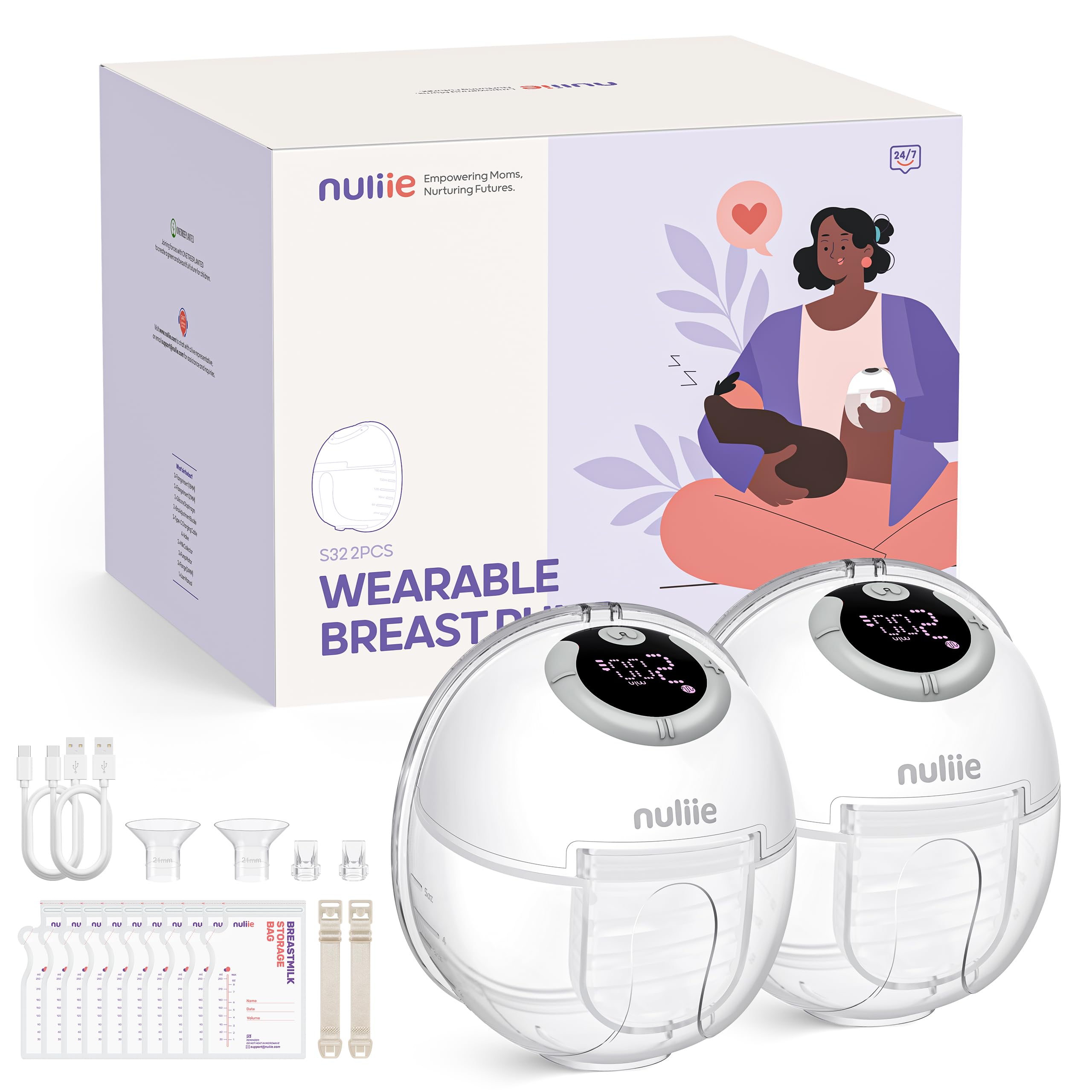 Photo 1 of Nuliie Hands-Free Breast Pump (Ghostwhite, 2 Packs)