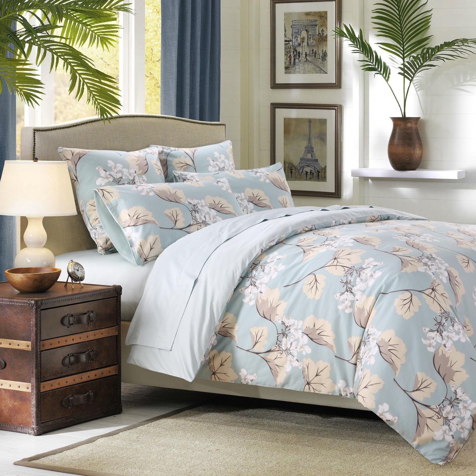 USTIDE King Size 3 Piece Bedding Set, 100% Egyptian Cotton Bedding Set, Rustic Floral Duvet Cover, Soft Cosy Bedding with 2 Pillow Shams , 800 Thread Count — image 1