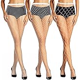 Abeillo 3 Pairs Women's Fishnet Stockings, Stretchy Footless Fishnet Tights Thigh High Waist Fish Nets Leggings Pantyhose for Women, White