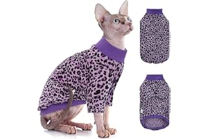 BRKURLEG Sphynx Hairless Cats Shirt Puppy Clothes Soft Cotton T-Shirts Cat Vest Pet Clothes, Round Collar Vest Kitten Shirts, Cute Cats Pajamas(Purple, M)