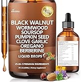 25-in-1 Liposomal Black Walnut Wormwood Clove Tincture, 6660mg Cleanse for Humans Drops Liquid, Lymphatic Support with Garlic, Mullein, Soursop, Pumpkin Seed, Berberine, Turmeric, Echinacea, Cinnamon