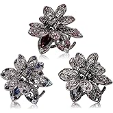 Pineraap 3 Pieces Crystal Rhinestone Claw Hair Clips Vintage Metal Hair Jaw Clips Small Decorative Hair Claws Clamps Non-Slip Flower Barrettes Hair Pins Accessories for Women Girls Thick Thin Hair