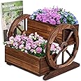 Watbick Wood Wagon Planter Box, Garden Planter with Wheels, Decorative Planter for Flowers Herbs Vegetables for Indoor & Outdoor Décor, Wagon Wheel Decor for Patio Garden Balcony