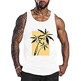 Men Tank Top Beach Summer Hawaii Vacation Plam Tree Graphic Workout Muscle Sleeveless Shirts for Men