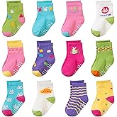 AMENLAN Toddler Non Slip Grips Socks Kids Anti Skid Baby Boys Girls Cotton Crew Socks 12 Pairs