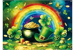 7 x 5 FT St. Patrick’s Day Backdrop – Extra Large Rainbow Pot of Gold Theme Wall Hanging, Clover Lucky Photo Background Booth