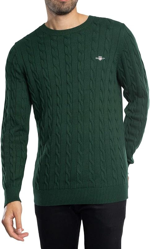Suéter masculino gant de algodão com gola c, verde tartan, l — foto 2 de 6