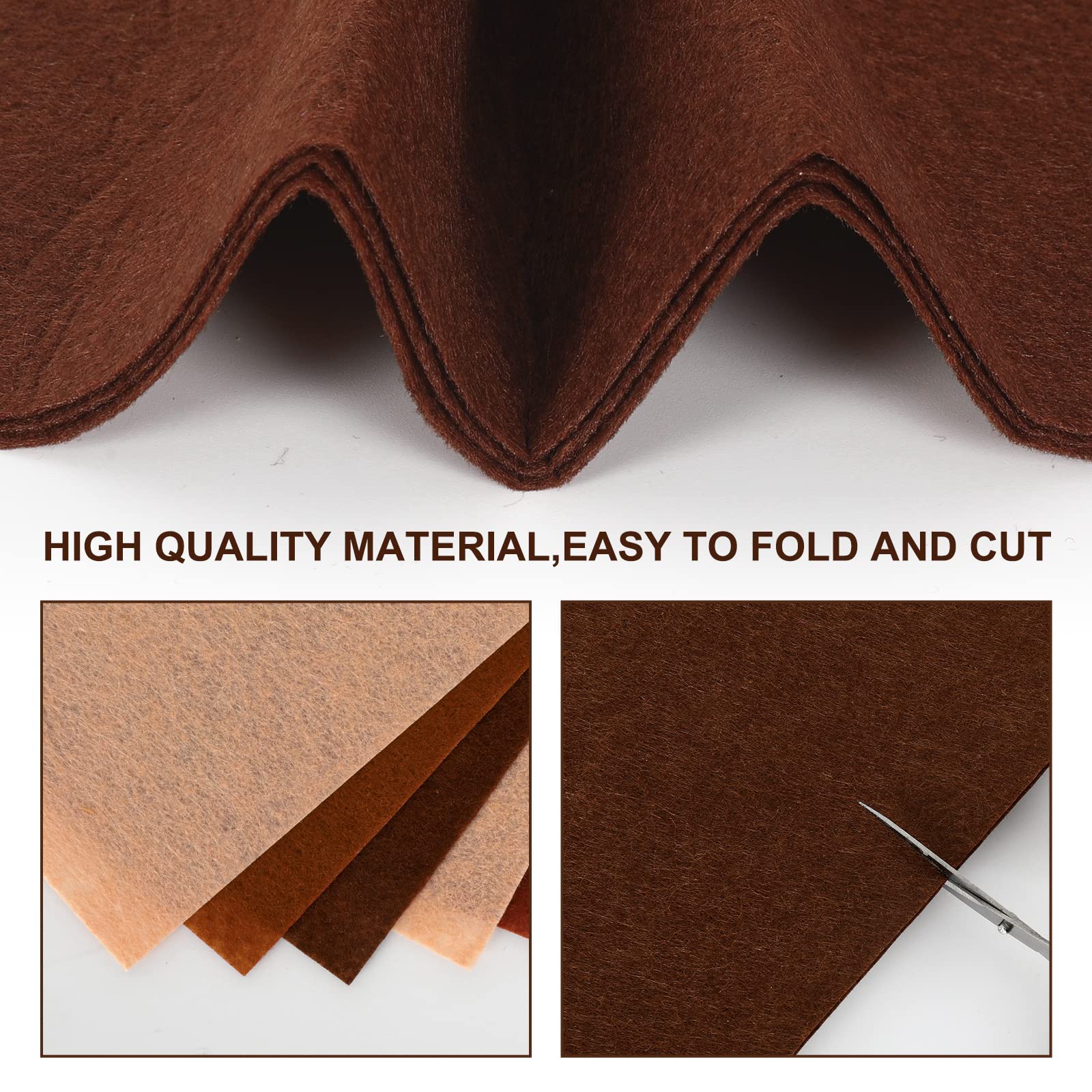 Whaline 18Pcs Felt Fabric Sheets Soft Thick Assorted Brown Craft Felt Pack for Autumn Thanksgiving Harvest DIY Craft Sewing Patchwork Art Projects, 3 Colors, 7.9 x 11.8 Inch
