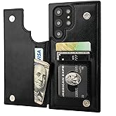 ONETOP Compatible with Samsung Galaxy S22 Ultra Wallet Case with Card Holder, PU Leather Kickstand Card Slots Case, Double Magnetic Clasp and Durable Shockproof Cover 5G 6.8 Inch(Black)