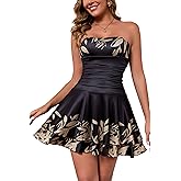 Pzosq Women Tube Top Dress Off Shoulder Ruched Ruffle A Line Flowy Party Club Short Dresses