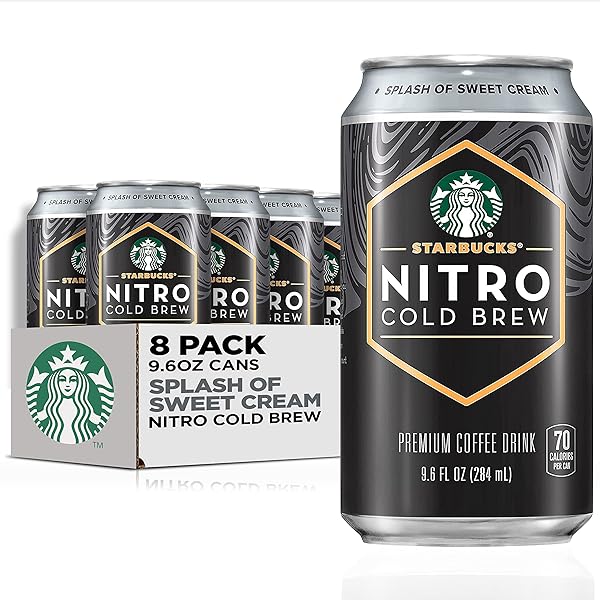 STARBUCKS NITRO COLD BREW COFFEE, SPLASH OF SWEET CREAM, 9.6 FL OZ CANS, ICED COFFEE, COLD BREW COFFEE, COFFEE DRINK (PACK OF 8)