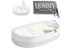 J&JOO Baby Changing Basket - Changing Table Topper Changing Pad for Dresser, Wipeable & Waterproof Cover, Portable, Dipaer Changing Station (White/Contoured, PEVA)