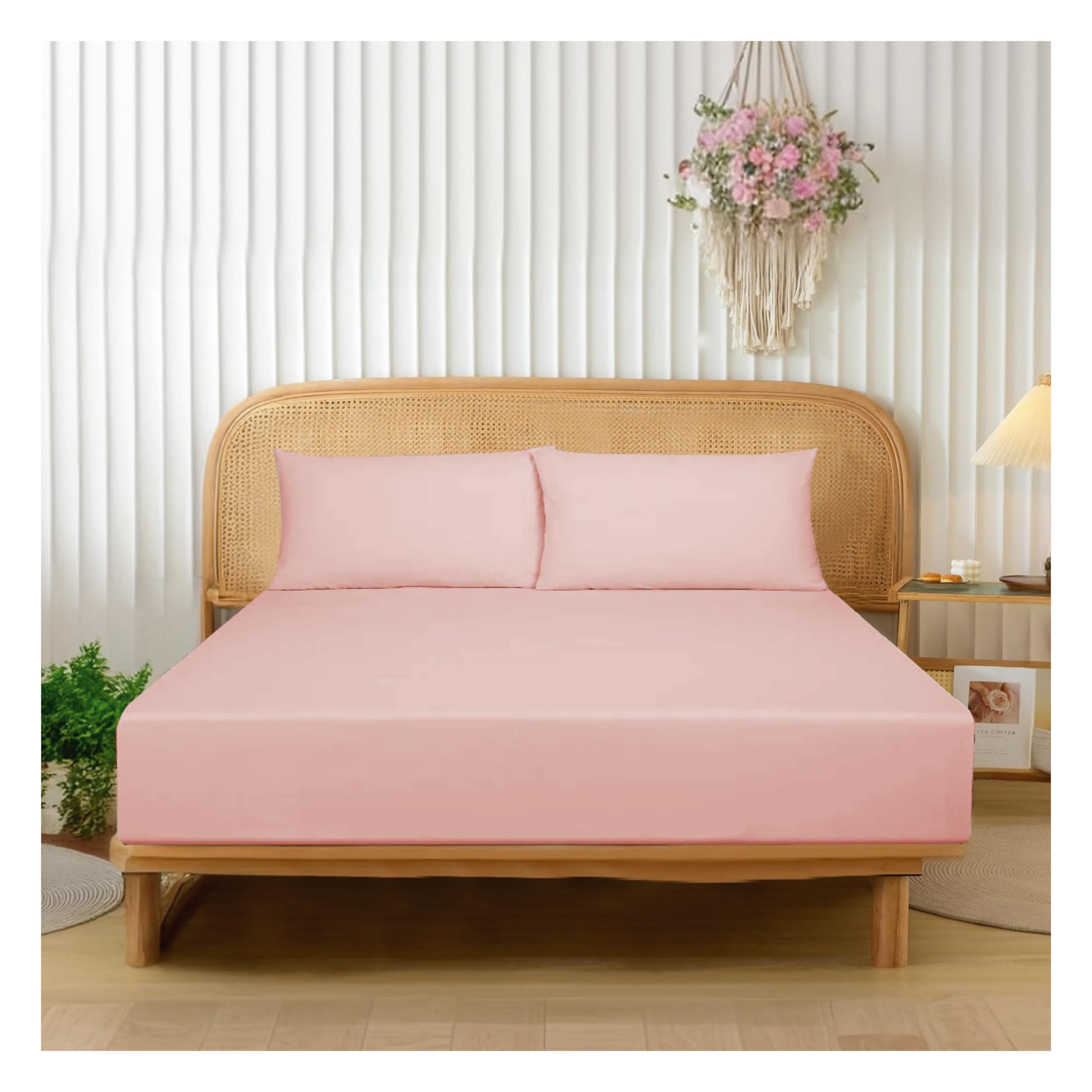 Funky Gadgets King Size Fitted Sheets Blush Pink Extra Deep Pocket 16 Inch (40cm) 90 GSM Soft Brushed Microfiber Fitted Bed Sheets Easy Care Bottom Sheet (152 X 200cm)