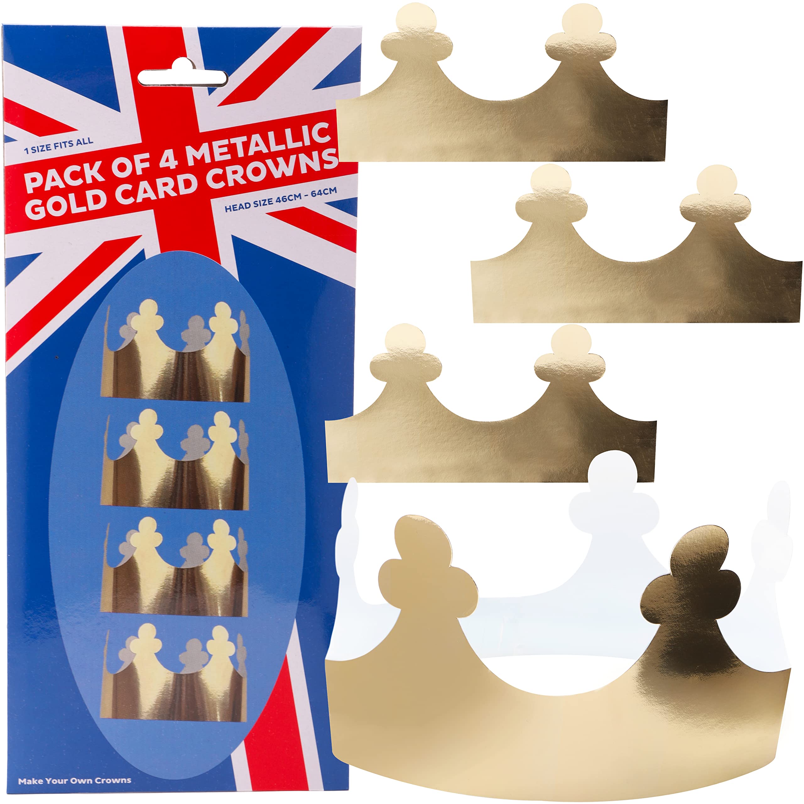 Toyland® Pack of 4 - Adjustable Shiny Metallic Gold Card Crowns - Fancy Dress Accessories