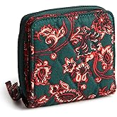 Vera Bradley Women's Premium Cotton Small Zip-Around Wallet, Peacoat, One Size