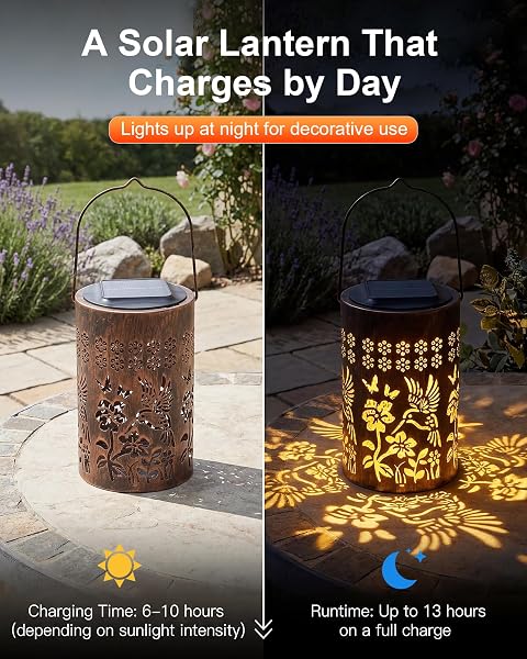 SOLAR LANTERNS OUTDOOR WATERPROOF, MOTHERS DAY GIFTS FOR MOM, HUMMINGBIRD GARDEN DECOR GIFT FOR WOMEN OR GRANDMA, HANGING OR TABLETOP LANTERN FOR PATIO, PORCH AND BACKYARD