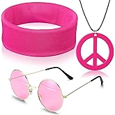 Frienda 3 Pcs Hippie Accessories Costume 70s Tie Dye Leopard Outfits Hippie Headbands for Men Peace Sign Necklace Sunglasses