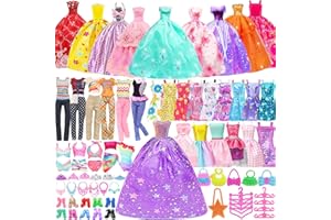TDDS9 100 Pcs Doll Clothes and Accessories for 11.5 Inch Girl Dolls Outfit Including 17 Dresses, 2 Tops, 2 Pants, 2 Swimwear, 10 Pairs of Shoes, 12 Hair Accessories, 5 Bags, 40 Hangers and More