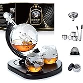 Whiskey Decanter Set,Globe Decanter,Whiskey Gifts for Men Husband Him Boyfriend Dad Women,with 2 Glasses,Beads,4 Ice Cubes,Tong & Funnel,Beverage Drink Dispenser,for Whisky,Liquor,Wine,Brandy,Cognac