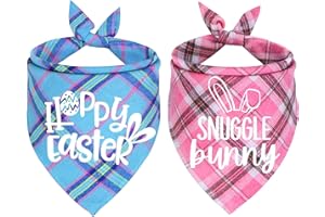 JOTFA Easter Dog Bandanas, Plaid Dog Easter Bandana Scarf for Small Medium Large Dogs Pets (Happy Easter & Snuggle Bunny)