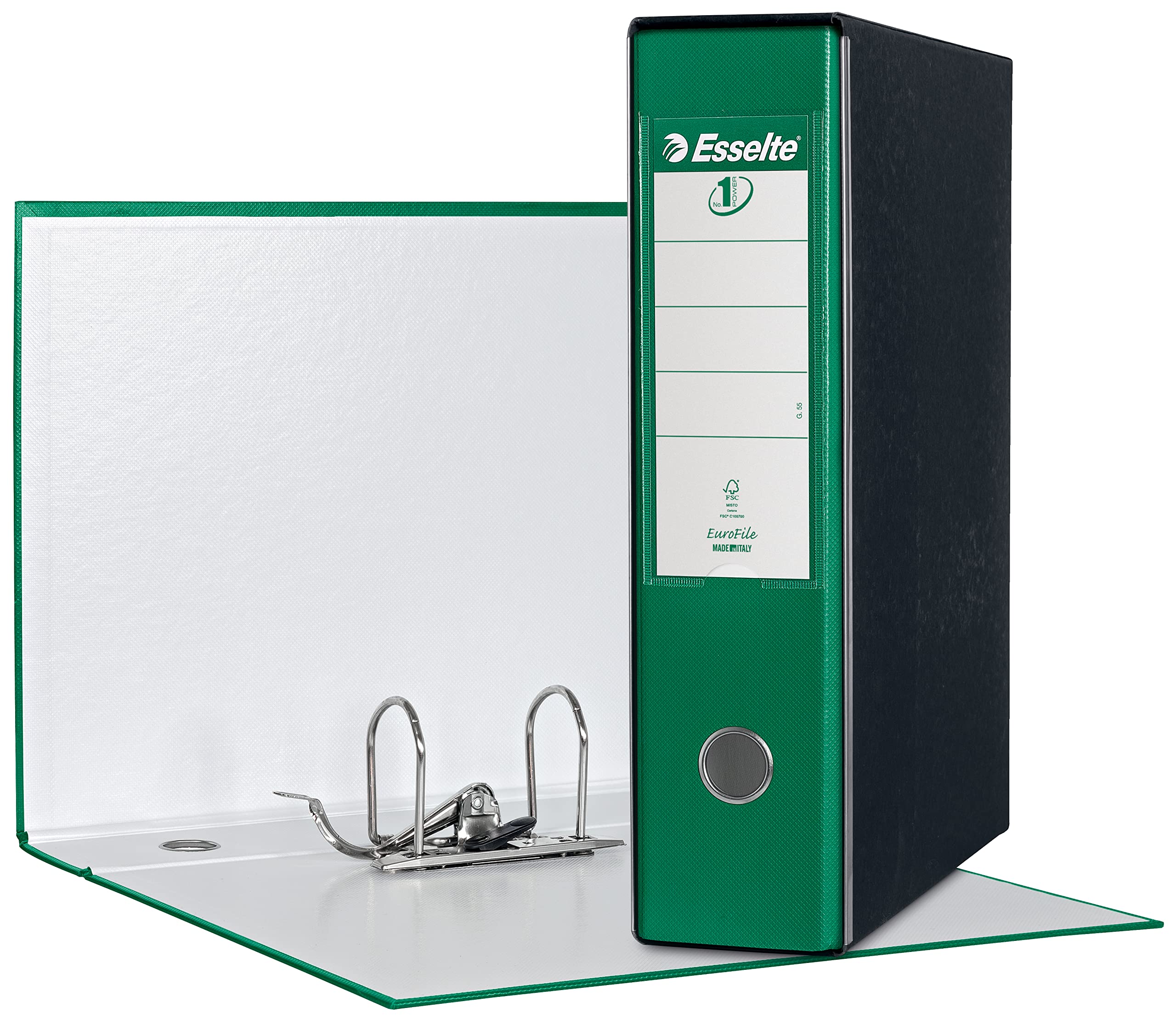 Esselte – RACCOGLITORE EUROFILE with Lever Mechanism Plastic Coated Cardboard,Dark Green,8 cm