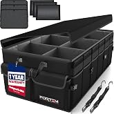 FORTEM Trunk Organizer - Foldable Car Organizer &amp; Storage for SUVs &amp; Trucks | Car Accessories for Men Women, Collapsible Bag, Non Slip Bottom, Straps, Soft Cover, 600D Oxford, Black, 6 Compartments, 85L