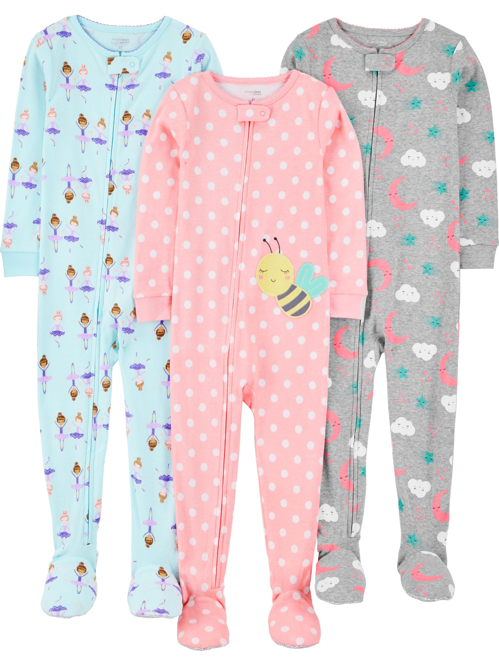 Simple Joys by Carter's Girls' 3-Pack Snug Fit Footed Cotton Pajamas