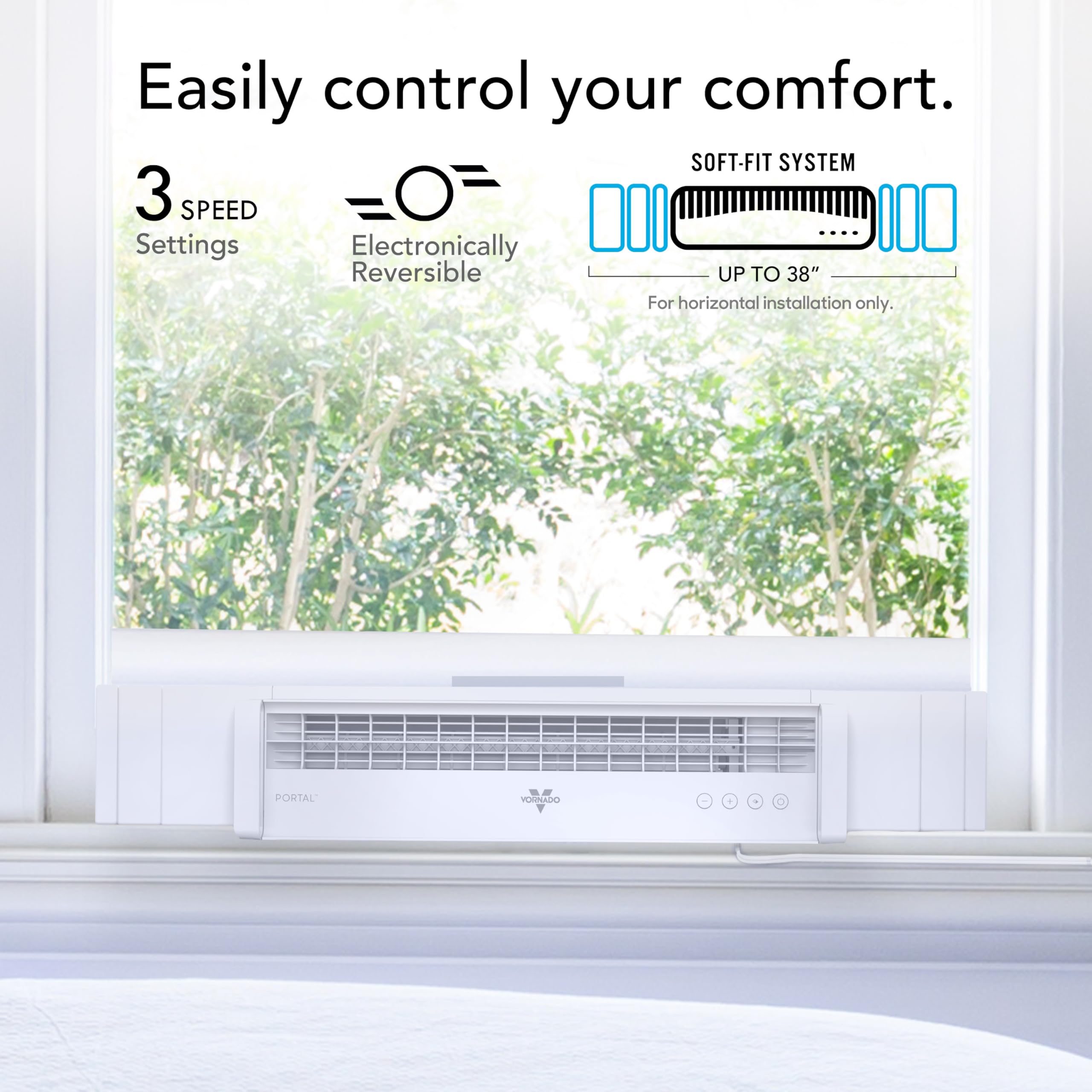 Vornado PORTAL® Window Fan with 3 Speeds, Reversible Exhaust Mode, Weather Resistant, Window Fan For Kitchen, Bedroom, Home, Low Profile, White