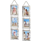 ccdcc 4x6 Collage Picture Frames Set of 2, Rustic Wooden Real Glass Vertical Hanging 3 Opening 4 by 6 Photo Frame, Distressed White