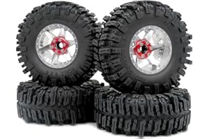 HOBBYSOUL RC 2.2 Mud Slingers Tires 124mm & 2.2 Beadlock Wheels Adjustable 4 Different Negative Offsets 6 spokes Rims For 1/10 Mud Crawler Trail Gen8 Capra TRX4, (4-Pack)
