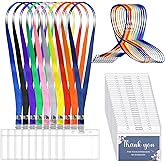 Yinder 100 Sets Lanyard with ID Holders Colorful Lanyards with Waterproof ID Card Holders Plastic Clear Name Tags Badge Holder with Lanyard for Adults Business Church Conferences