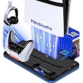 EUROA PS5/Slim/Pro Stand and Cooling Station with Controller Charging Station for PlayStation 5 Slim/Pro Console, PS5 Controller Charger, Cooling Stand, LED Light, Headset Holder for PS5 Accessories