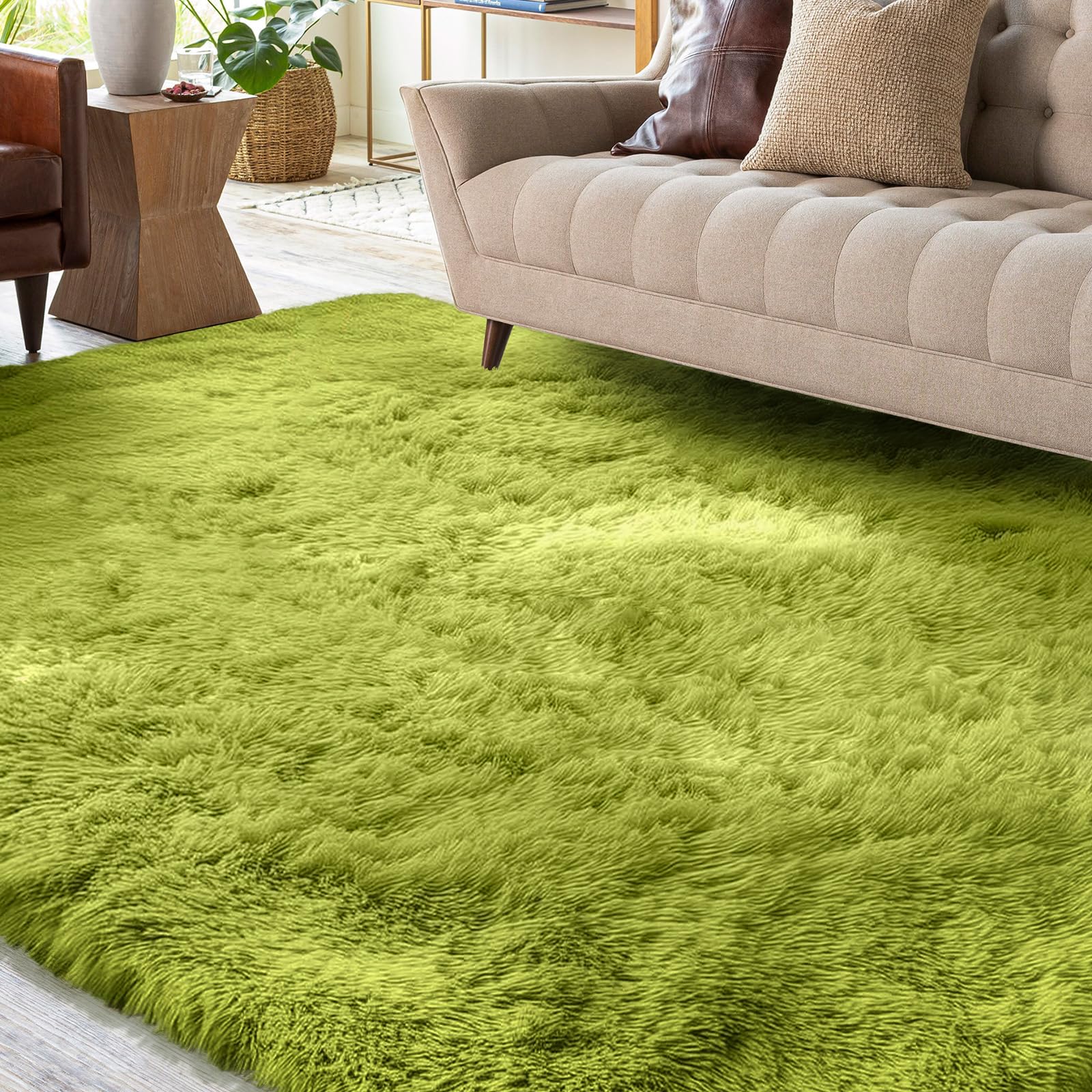 XSIVOD Area Rugs for Living Room, Ultra Soft Bedroom Floor Carpet, Luxury Fluffy Shag Lounge Rug Ideal for Bedroom, Nursery, Kids Baby Room, 120x160cm, Green — image 1