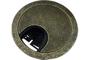 DESUNIA Antique Brass Metal Cable Grommet | 2 Piece "Lock in" Feature with "Brush" Opening for Management of Office & Computer Desk Wires | 60mm (2 3/8") Hole Opening | 1 Pack