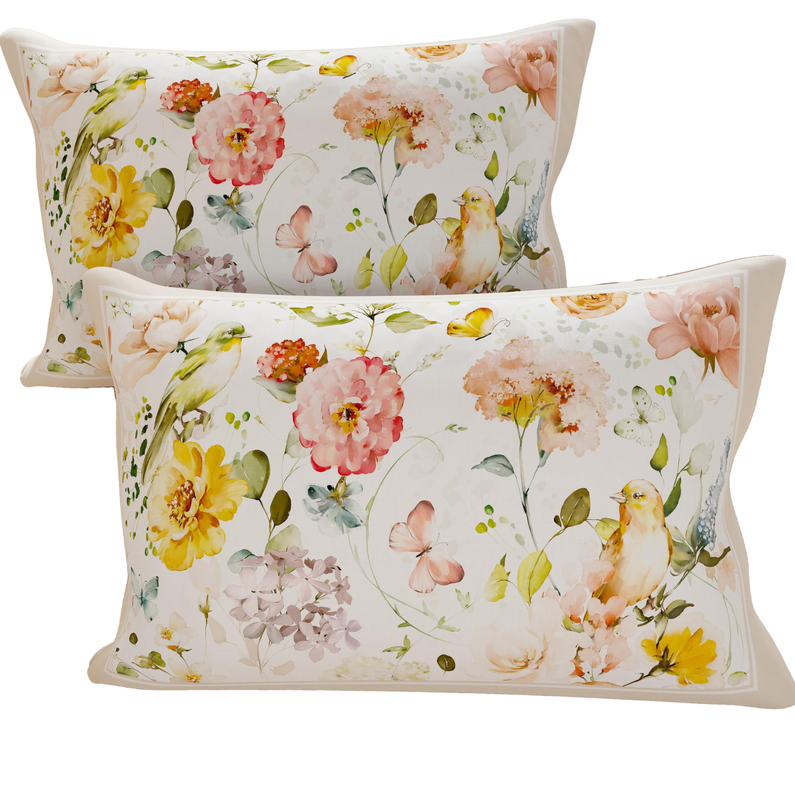 PETTI Artigiani Italiani - Bed Pillowcases, Pair of Pillowcases 50 x 80 cm, Pillow Case, Hypoallergenic Microfibre Pillowcases, Made in Italy, Cream Floral Pillowcases — image 1